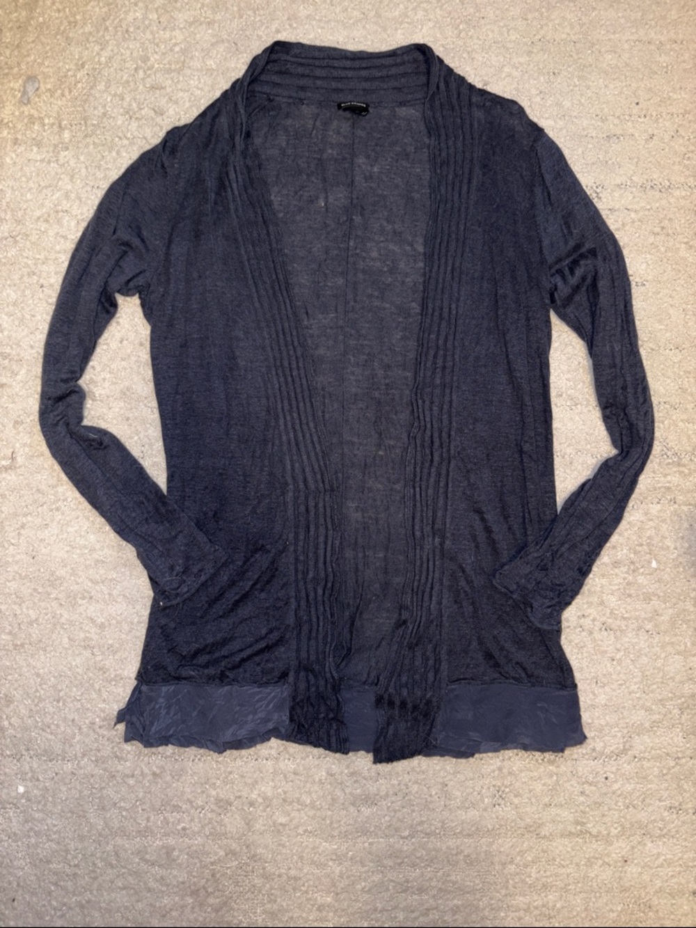 Club Monaco Navy Open-Front Ribbed Trim Cardigan
